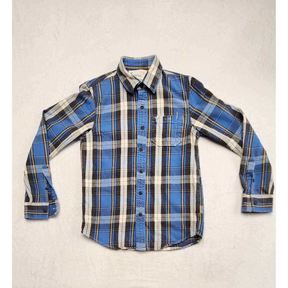 American Eagle Mens Small Blue Plaid Flannel Button Down Shirt Streetwear